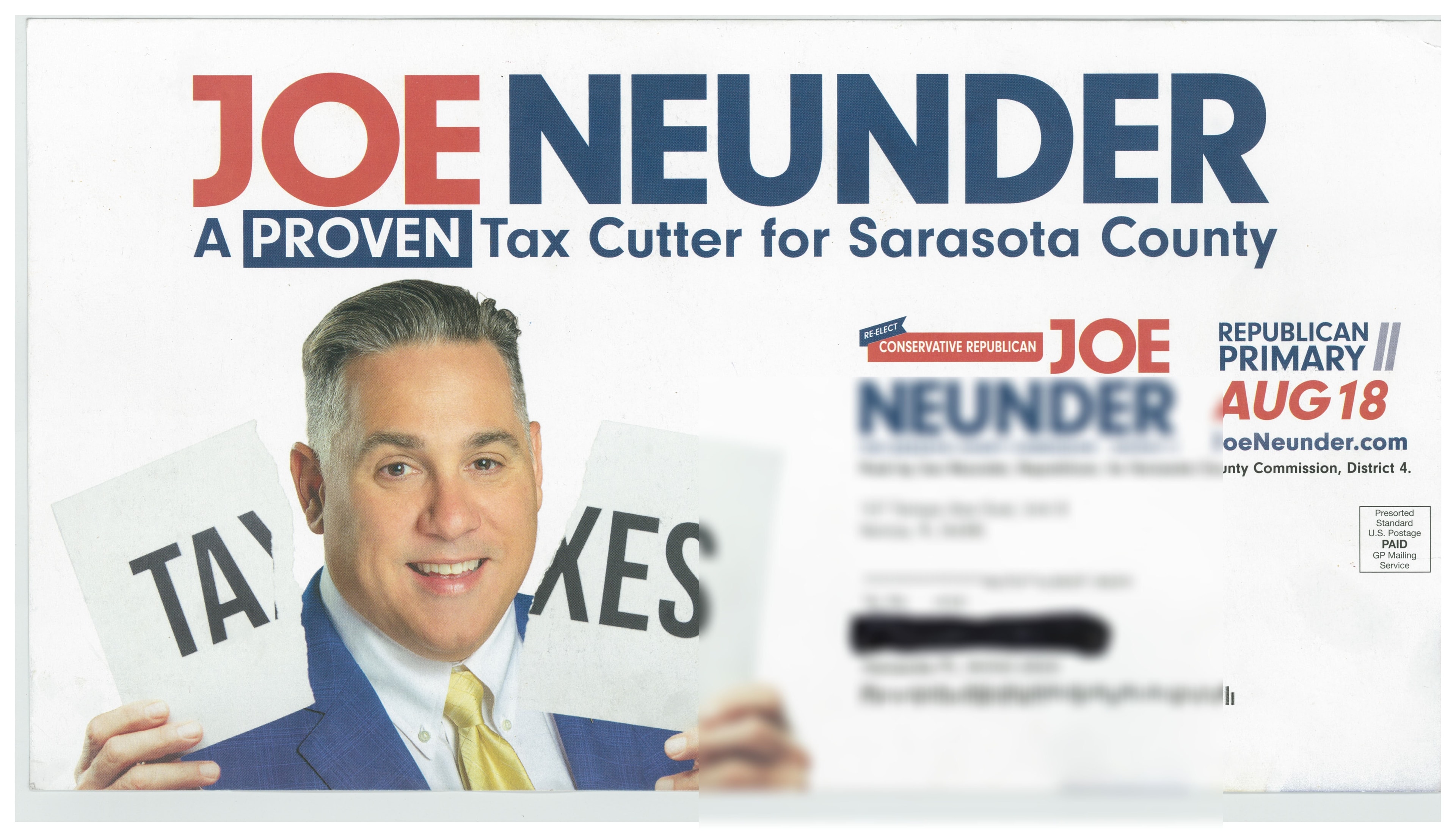 Neunder "A PROVEN Tax Cutter" mailer, back