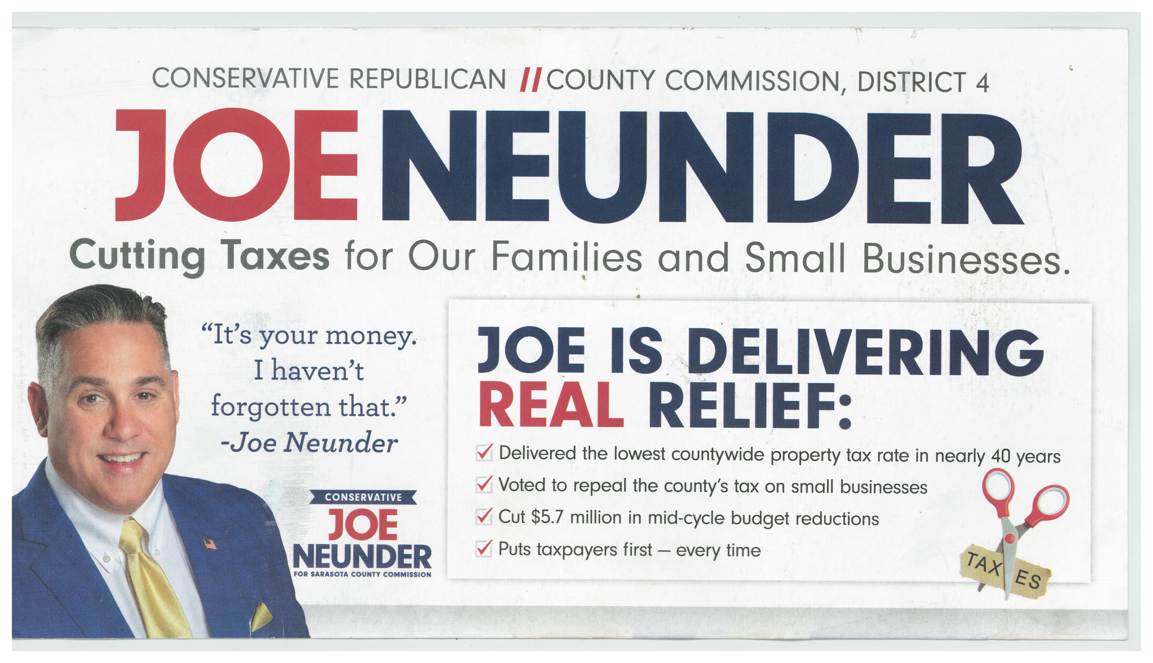 Neunder "A PROVEN Tax Cutter" mailer, front